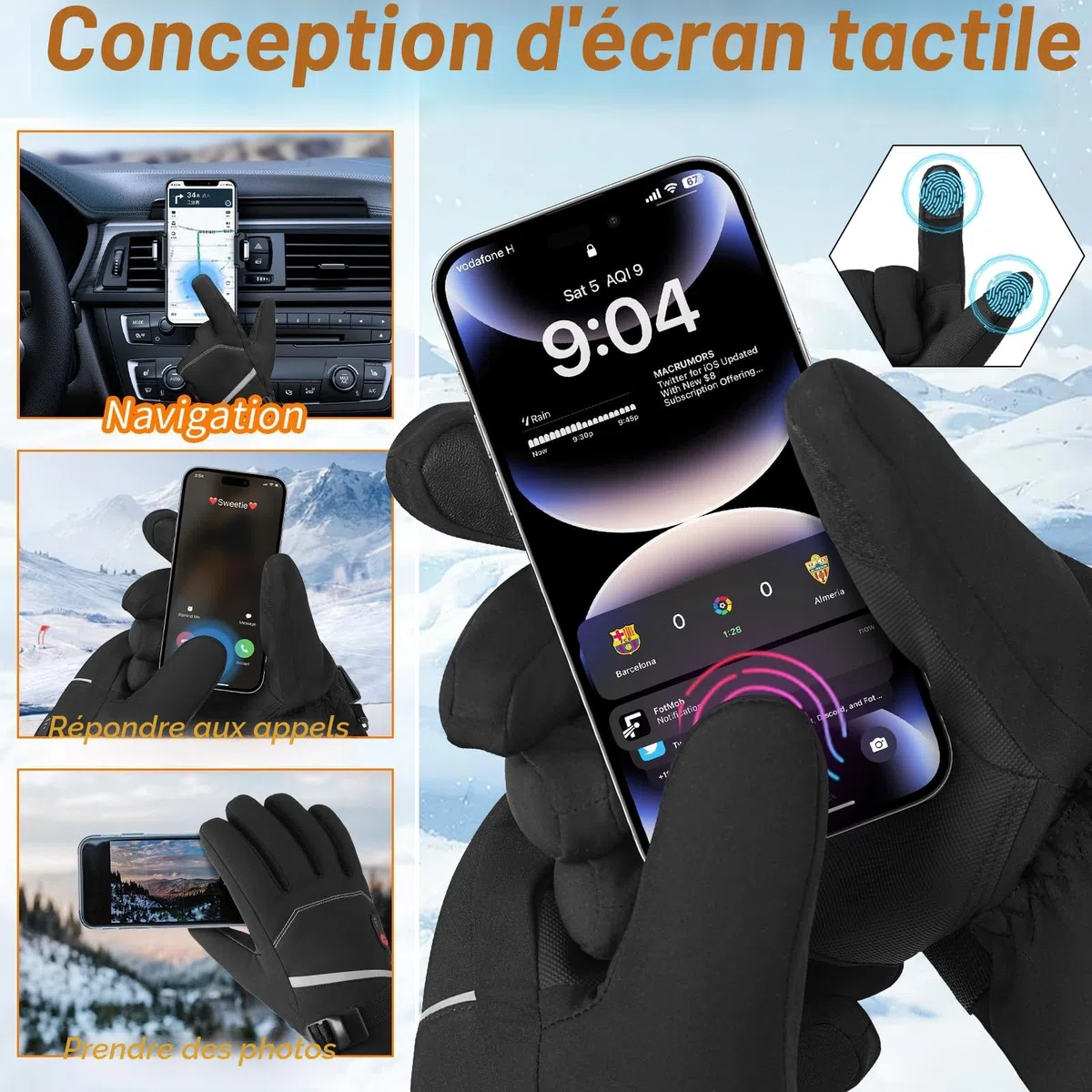 Gants Chauffants pour Hommes et Femmes, Gants Chauffante Électriques avec 7.4V/20000mAh Rechargeable Batterie, Gant Chauds pour Hiver Moto Snowboard Randonnée Cyclisme Randonnée Course à Pied