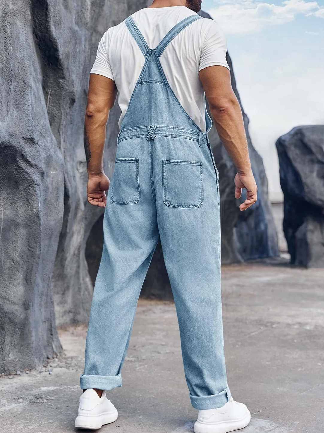 Runcati Salopette en denim pour homme - Pantalon de travail - Pantalon d'été streetwear - Décontracté - Bretelles réglables