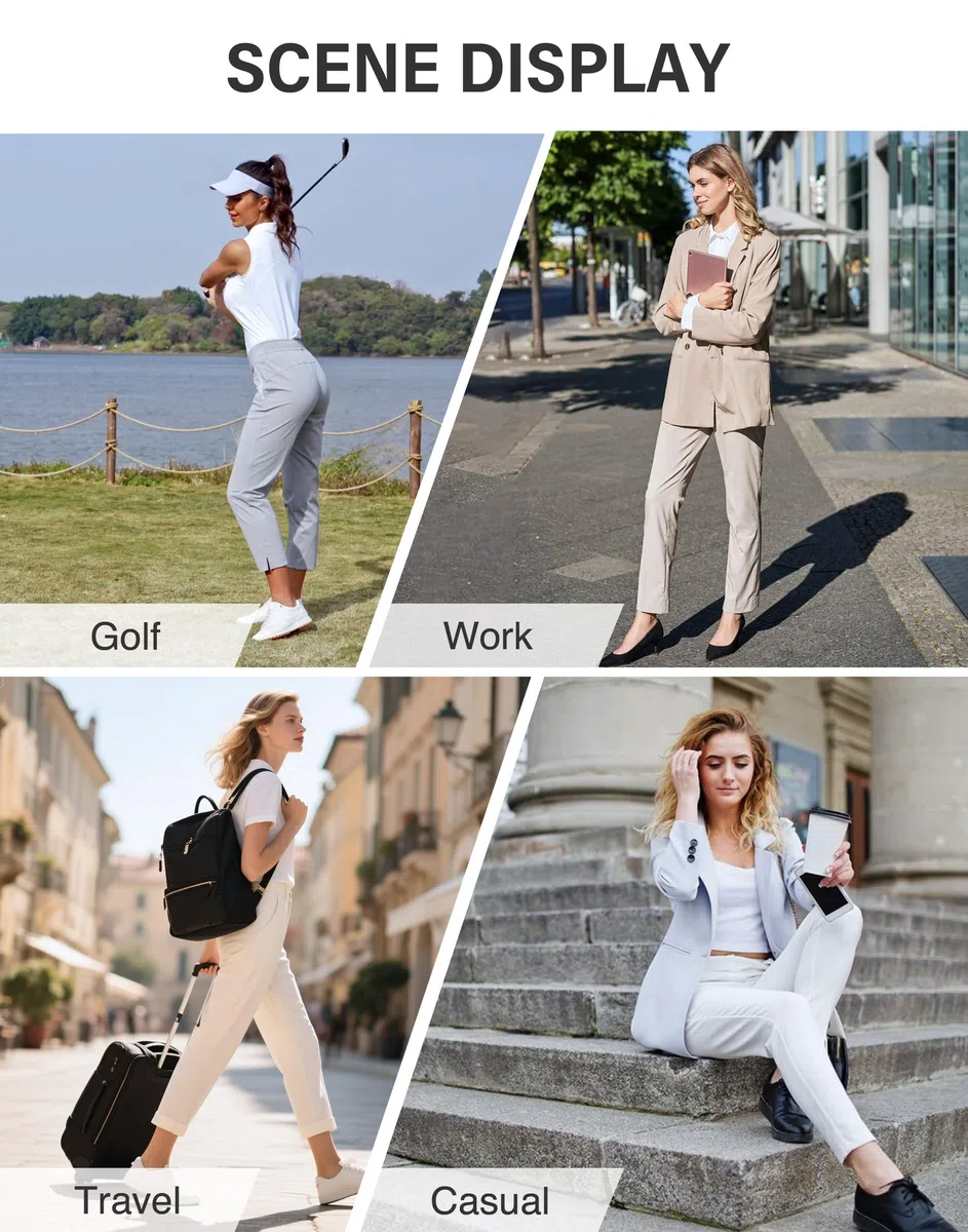 Pioneer Camp Pantalon de golf pour femme avec poches zippées Taille haute Extensible 7/8 Cheville Robe Travail Business Casual Pantalon de voyage