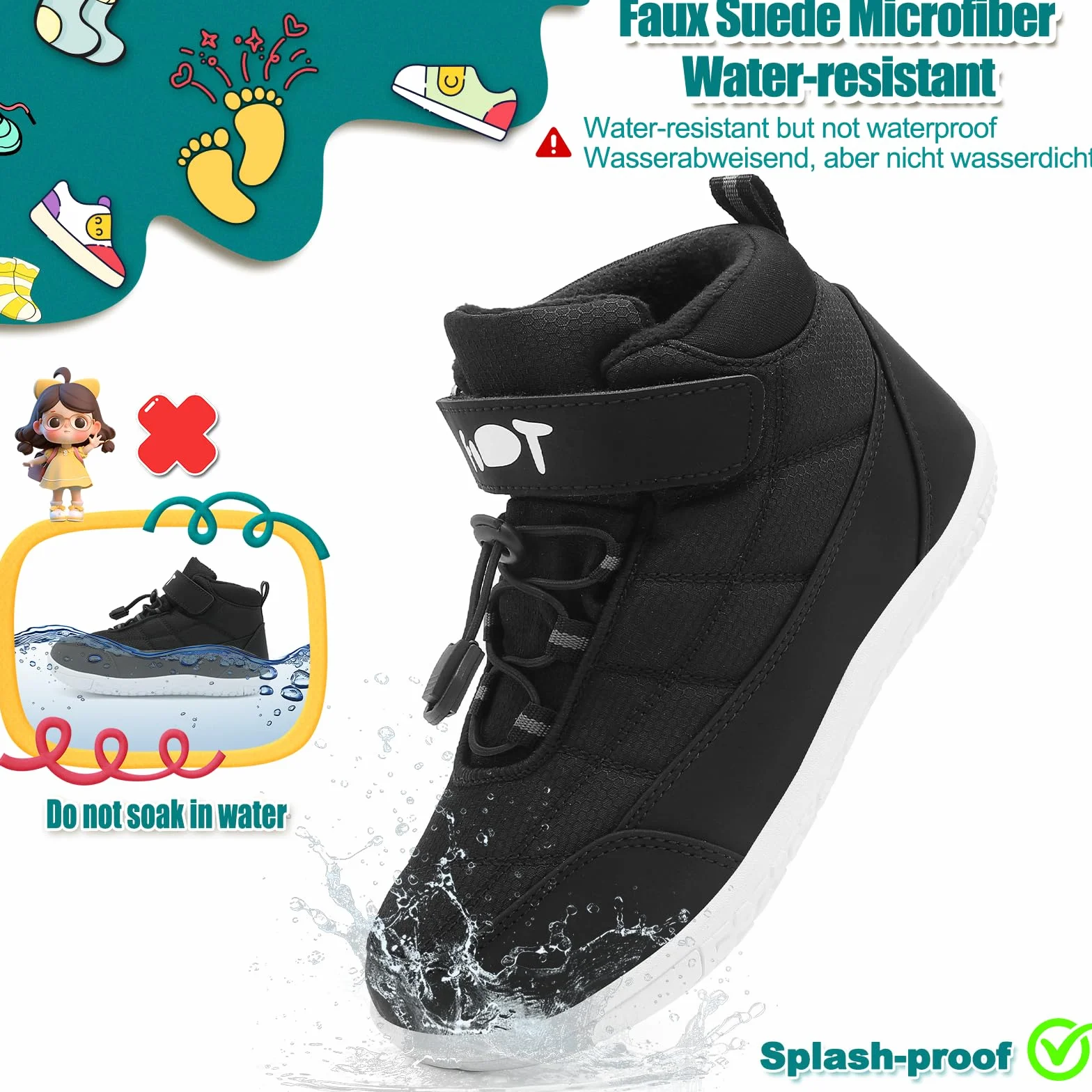 Wizshoe Chaussures Pieds Nus Enfants Trail Garcons Fille Minimaliste Barefoot Bottes Baskets Running Sneakers Léger Respirantes Antidérapantes Transition Printemps Automne Noir 34EU