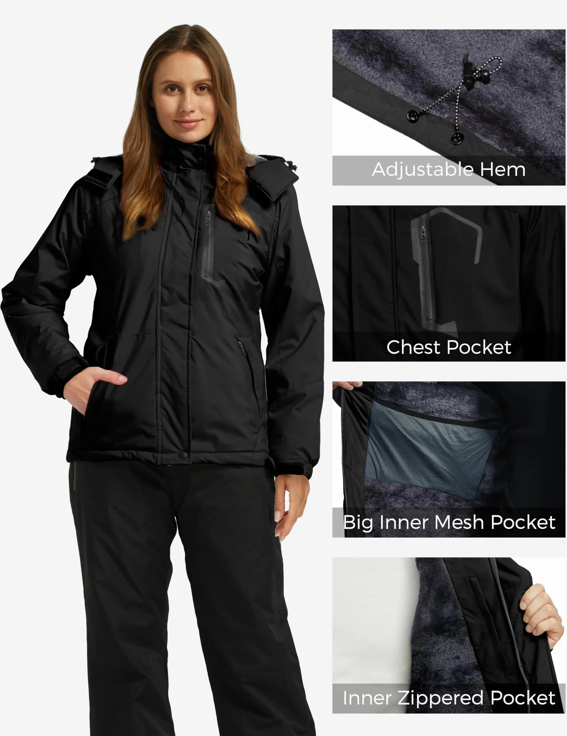 Wantdo Femme Manteau d'hiver Snowboard Outdoor Parka Randonnée Grande Taille Veste de Pluie Imperméable Blouson de Ski Décontracté Coupe-Vent