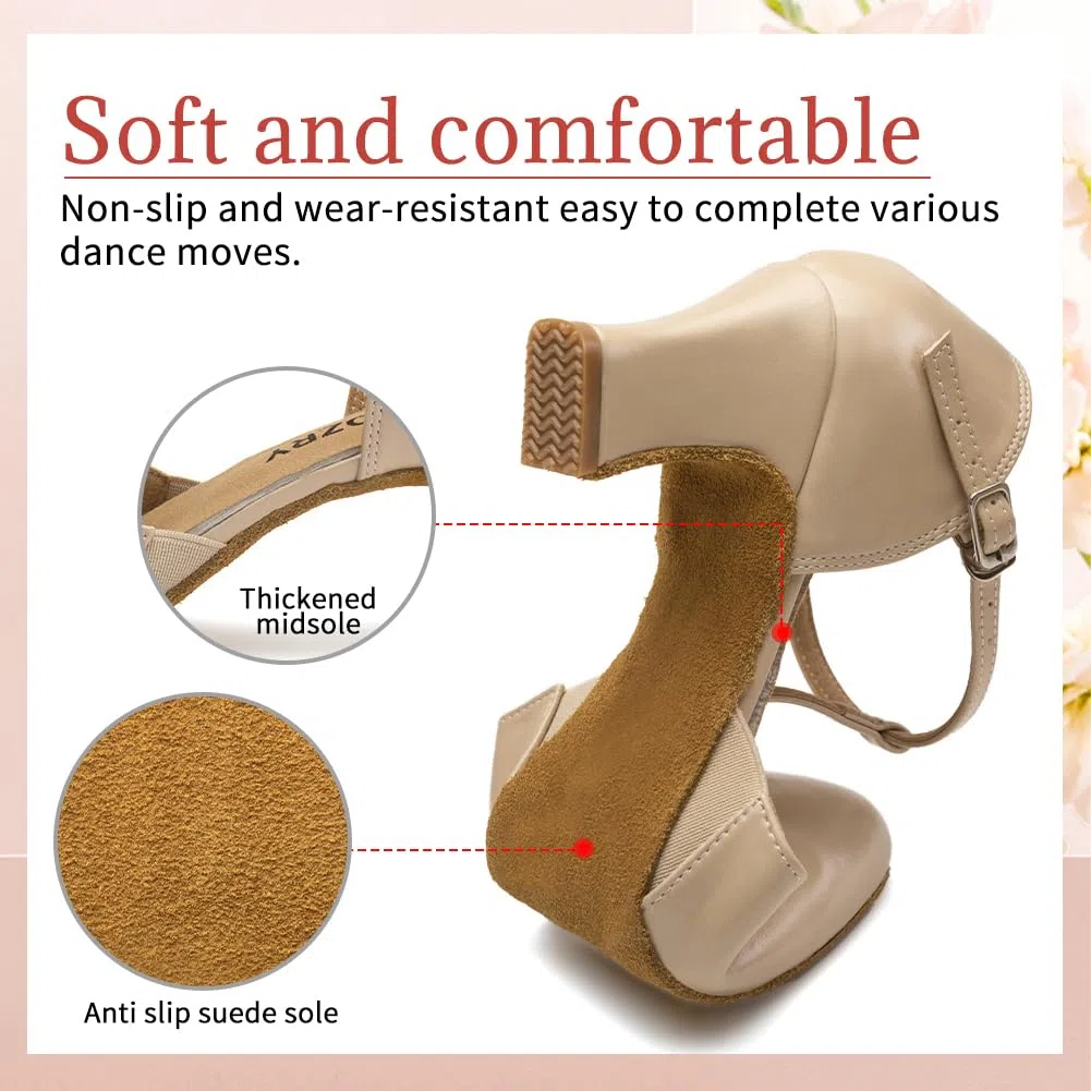 Chaussures de Caractère T-Strap Chaussures de Danse Latine Femme Salsa Bachata avec Talon de 6cm Semelle en Daim