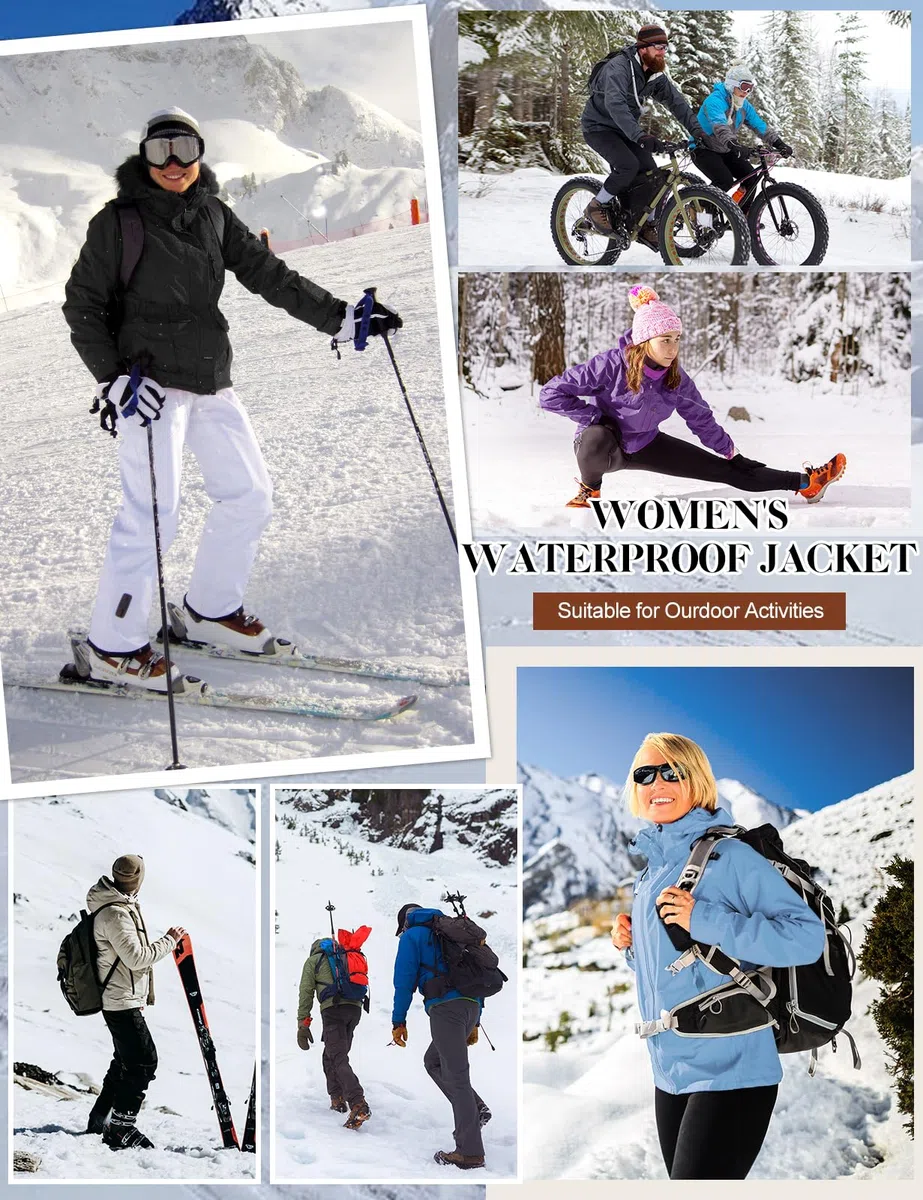 Voqeen Veste Ski Femme Blouson Femme Hiver Imperméable Pour la Montagne Veste Polaire Coupe-vent avec Capuche Amovible pour Femmes