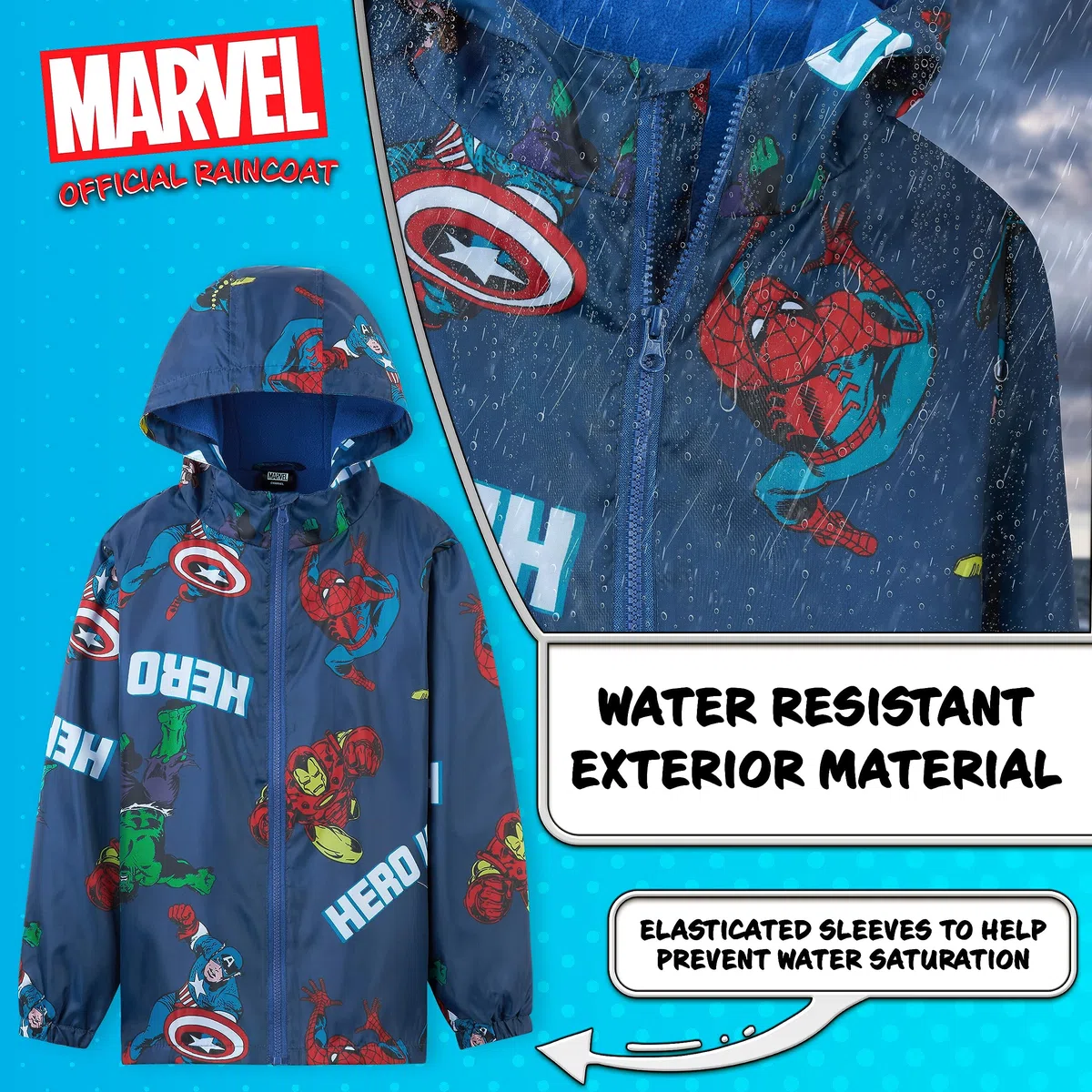 Marvel Veste de Pluie Enfant Impermeable Doublure Polaire 4-14 Ans Spiderman Avengers