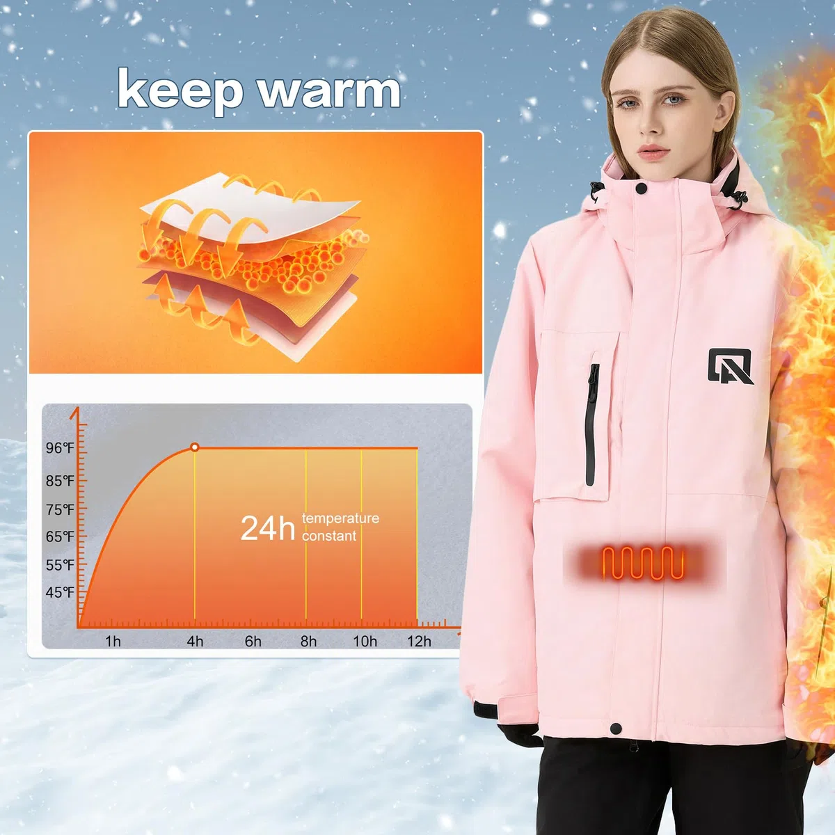 HOUZONIY Combinaison de neige pour femme, veste de ski et pantalon de ski, combinaison de neige imperméable et chaude, veste d'hiver avec capuche amovible pour le ski, le snowboard