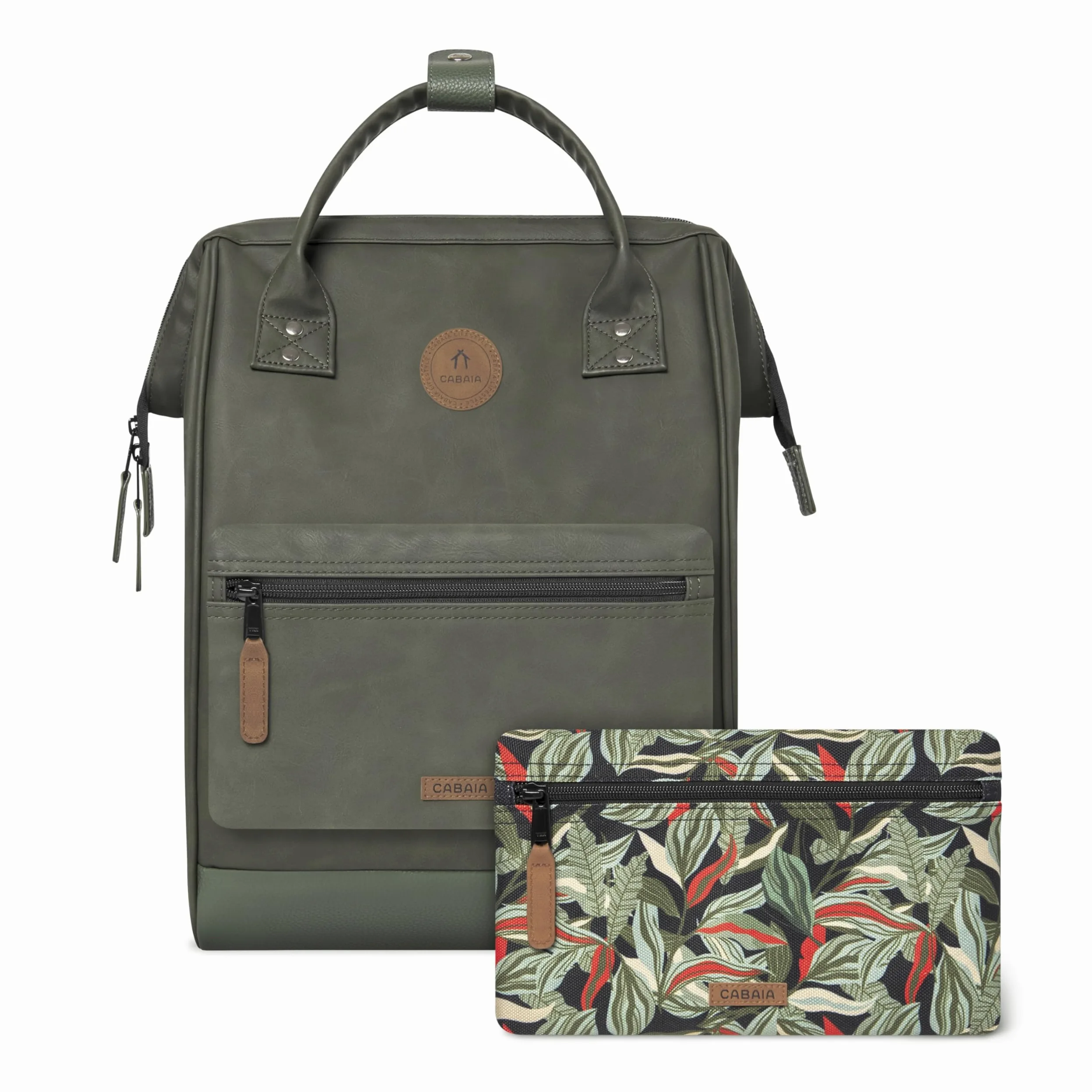 CABAIA - Sac à Dos Adventurer Busan - Medium 18L - Déperlant - Compartiment Ordinateur Portable 13" - 2 Poches - Certifié Vegan - Sac Voyage, Affaires, École pour Homme et Femme - Vert