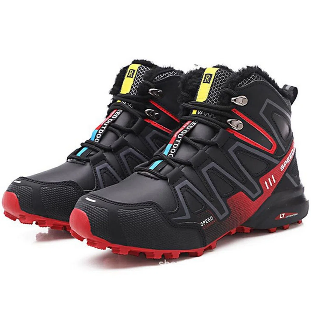 WYUKN Chaussures de Cyclisme VTT et Moto - Tissu Oxford Imperméable pour Hommes, Baskets de Randonnée en Plein Air, Hiver, Red-43EU