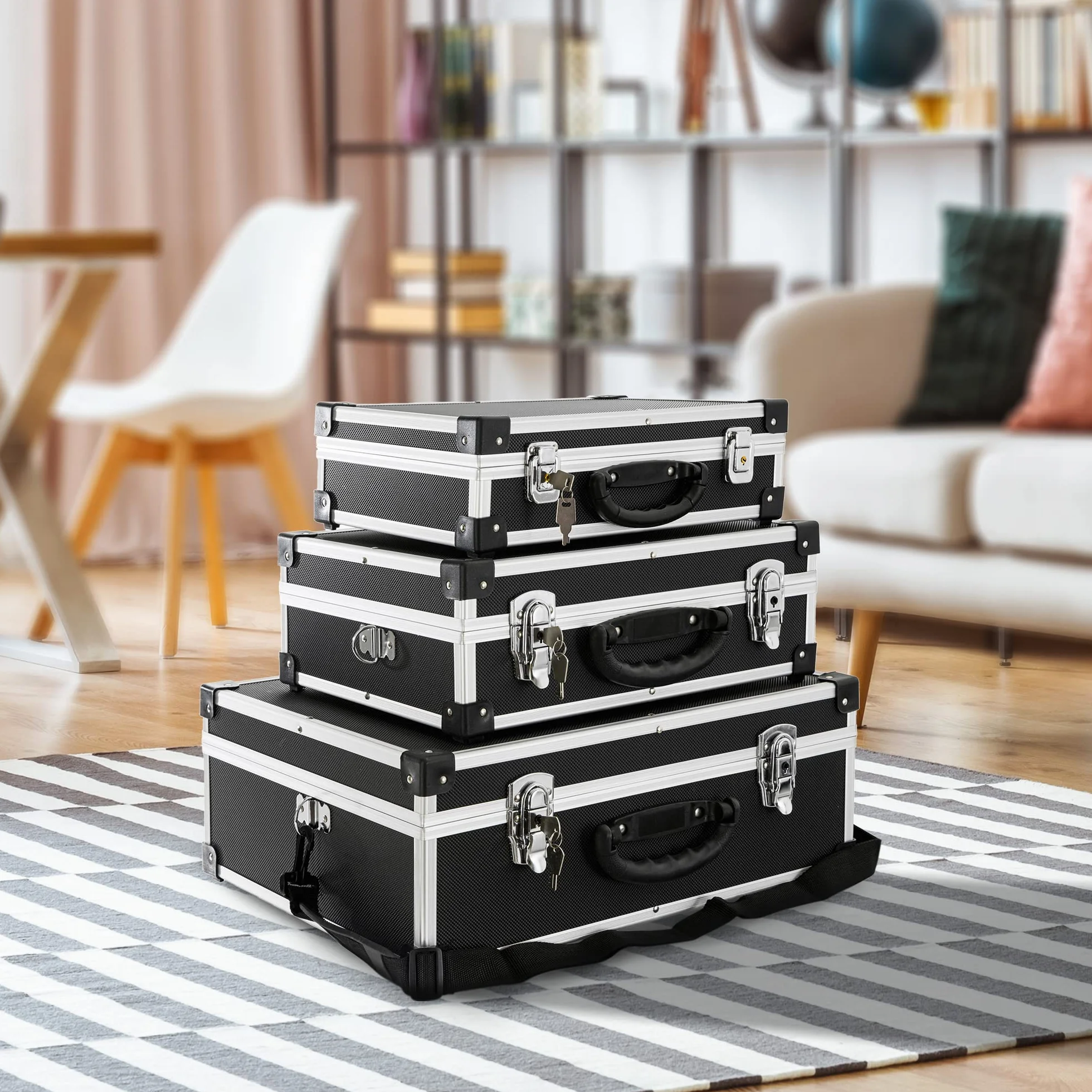 Arebos Lot de 3 valises de rigides | 50L volume total | verrouillable | boîte à outils | rangement | voyage | poignée télescopique