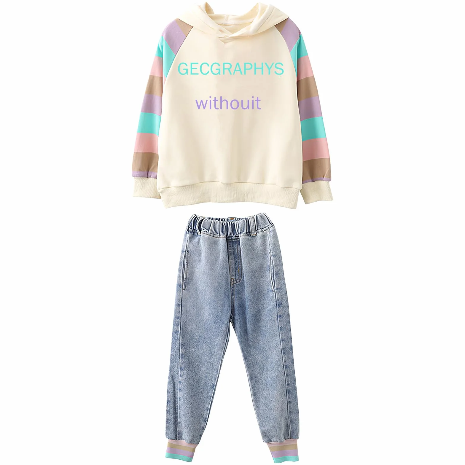 amropi Filles Ensembles Pantalon et Haut Sweats à Capuche Survêtement Jeans Jogging Vêtement pour 3-15 Ans