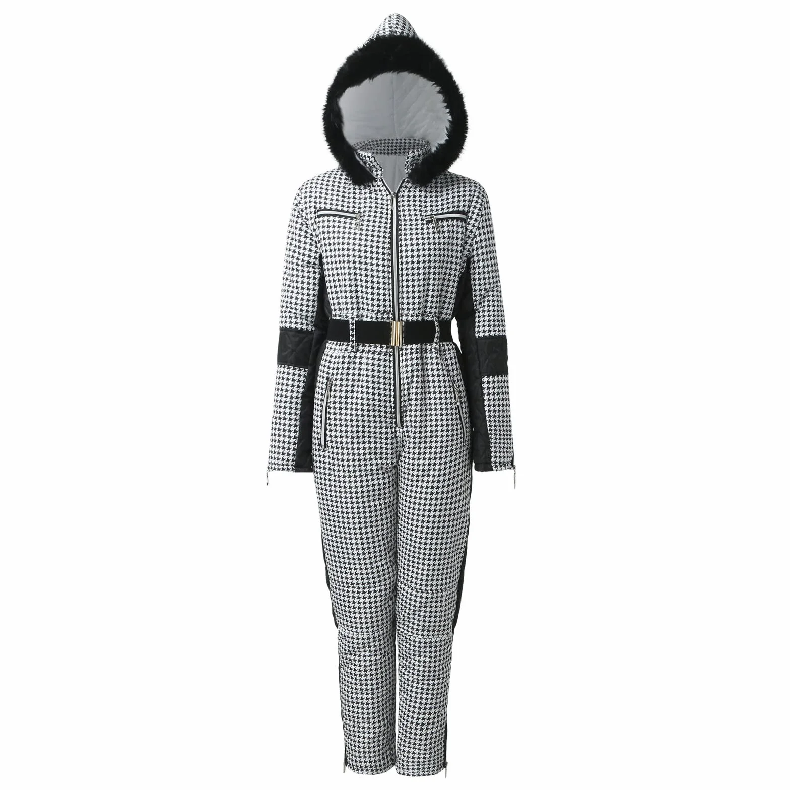 IQYU Combinaison de neige pour femme - Combinaison de ski / snowboard avec capuche en fourrure et gants intégrés, imperméable - Combinaison de ski 2022 Nouveauté Mode en une pièce - Vêtement de ski
