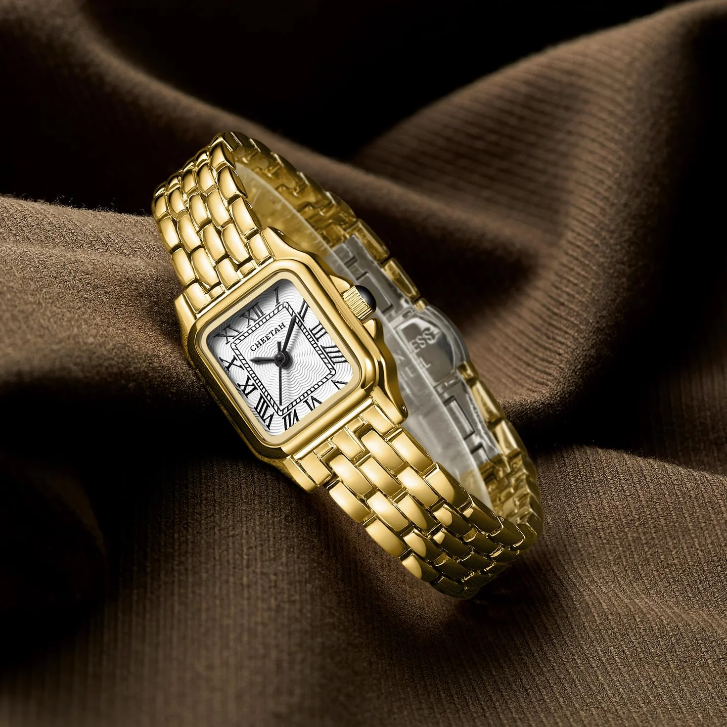 CHEETAH Montres pour Femmes à Quartz Analogique avec Bracelet Vintage, Boîtier Rectangulaire, Cadran Romain, Montre-Bracelet Numérique étanche Acier Inoxydable Petit Cadran pour Femmes et Filles
