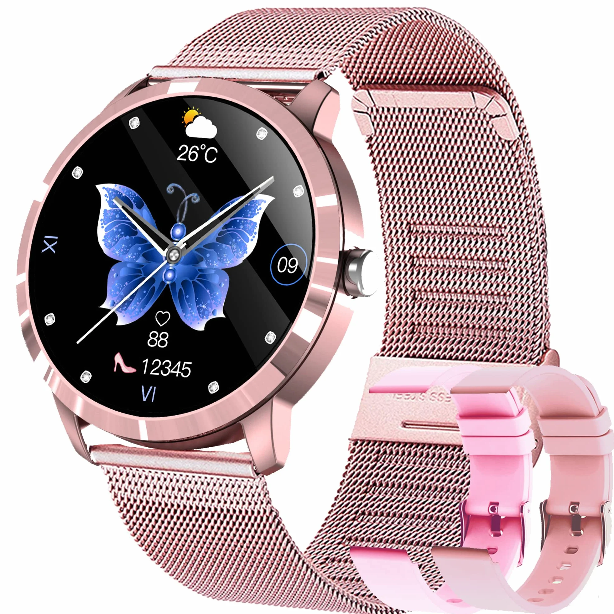 Montre Connectée Femmes IP67 Etanche Smartwatch Sport avec Moniteur Sommeil Fréquence Cardiaque, 22 Modes Sport, Podomètre pour Android iOS