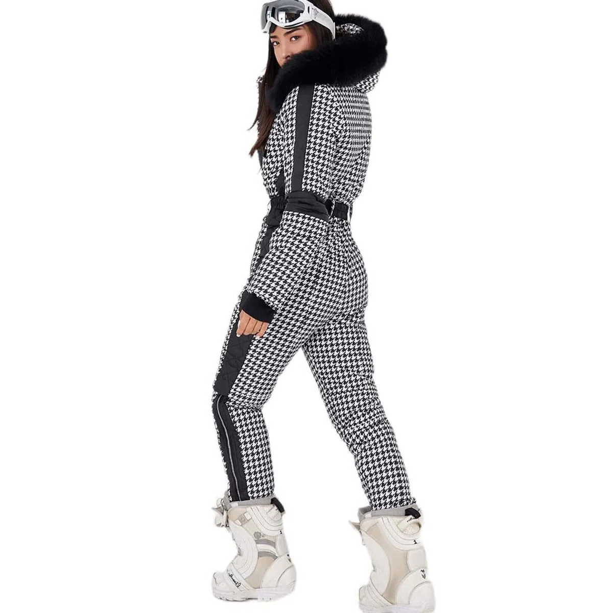 IQYU Combinaison de neige pour femme - Combinaison de ski / snowboard avec capuche en fourrure et gants intégrés, imperméable - Combinaison de ski 2022 Nouveauté Mode en une pièce - Vêtement de ski