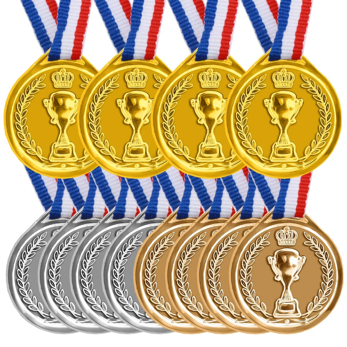 12 Pièces Medailles Enfant,Médailles de Récompense d'or,d'argent et de Bronze avec Ruban,Medaille pour Jeux d'enfants,Compétitions Sportives et Jeux de Bureau