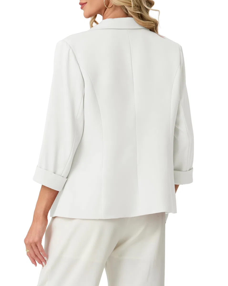 GRECERELLE Blazer élégant à manches 3/4 pour femme - Veste décontractée à revers à visière ouverte sur le devant - Vêtements d'extérieur avec poches à boutons pour femme