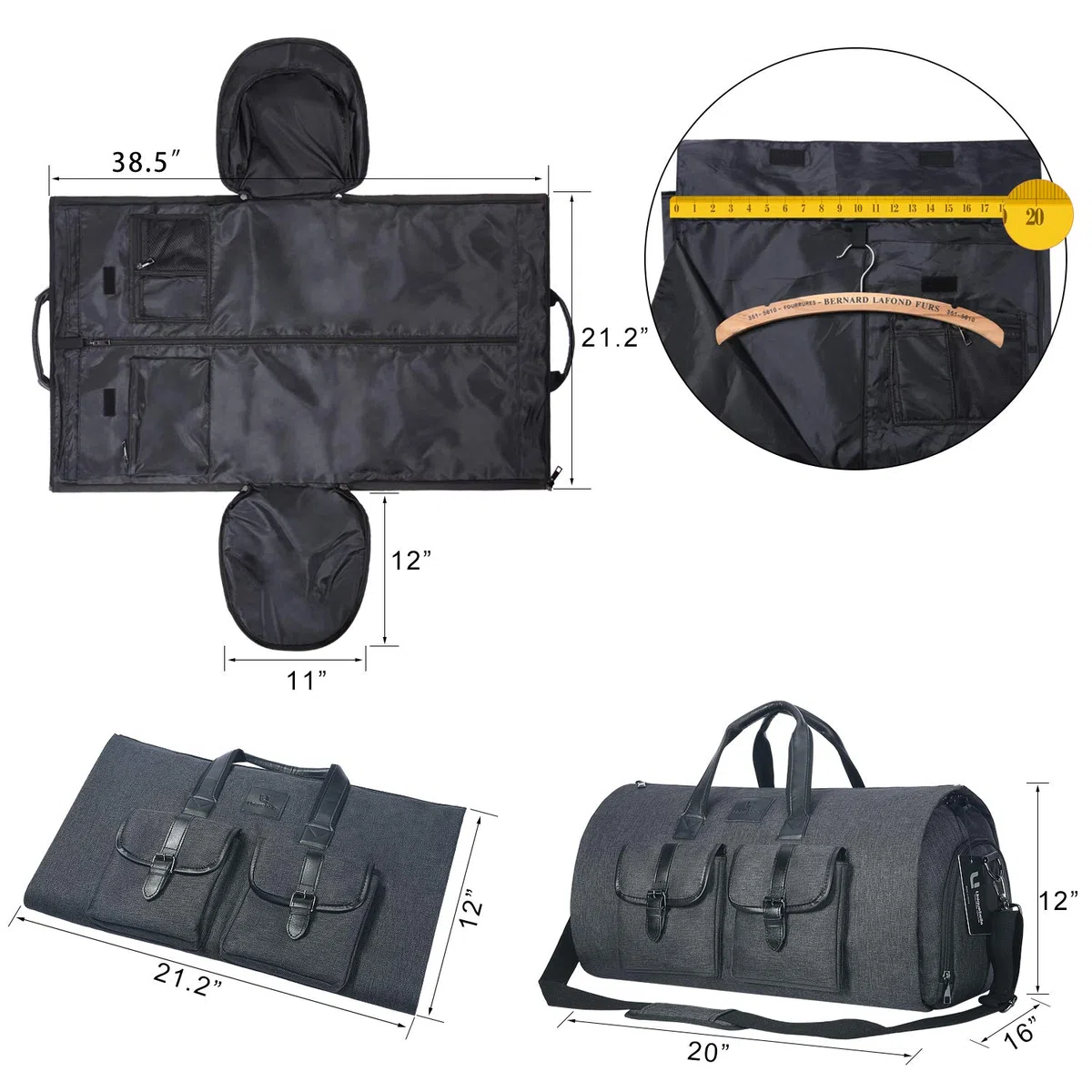 UNIQUEBELLA Housses de Costume de Voyage Housses de Vêtements pour Transport Sac de Costume Sacs de Voyage Sac de Sport Poches de Rangeme Sac de Protection pour Costumes(Gris Foncé)