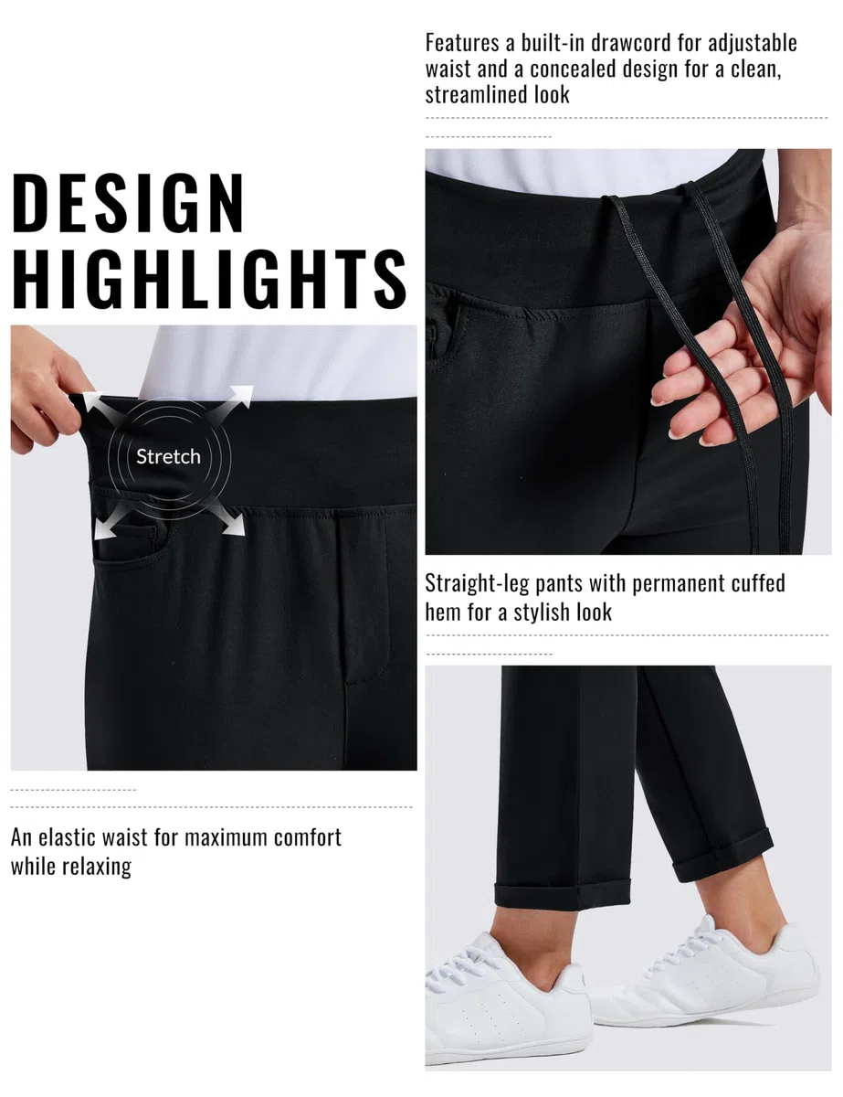 MoFiz Pantalon de Golf pour Femme avec Poches Pantalon Bureau de Extensible Pantalons de Business avec Ceinture élastique imperméable pour Sport, Voyage et Travail UPF50+