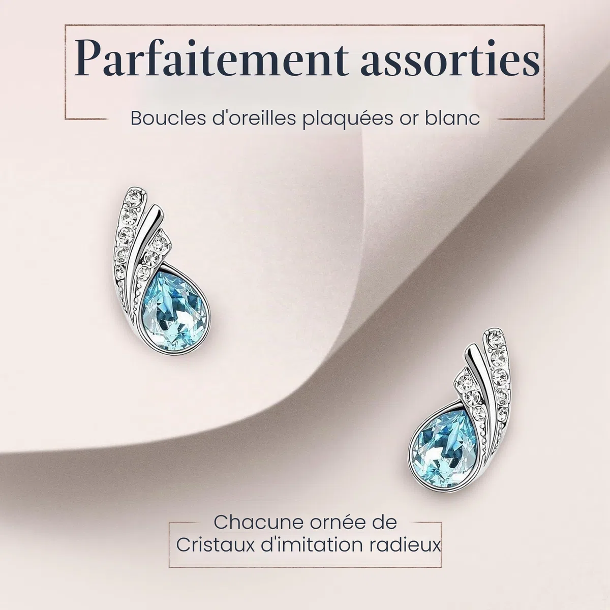 Crystalline Azuria Femme Ensemble Larmes Collier et Clous Boucles d'Oreilles 18ct Plaqué Or Blanc avec Cristaux océan Bleu
