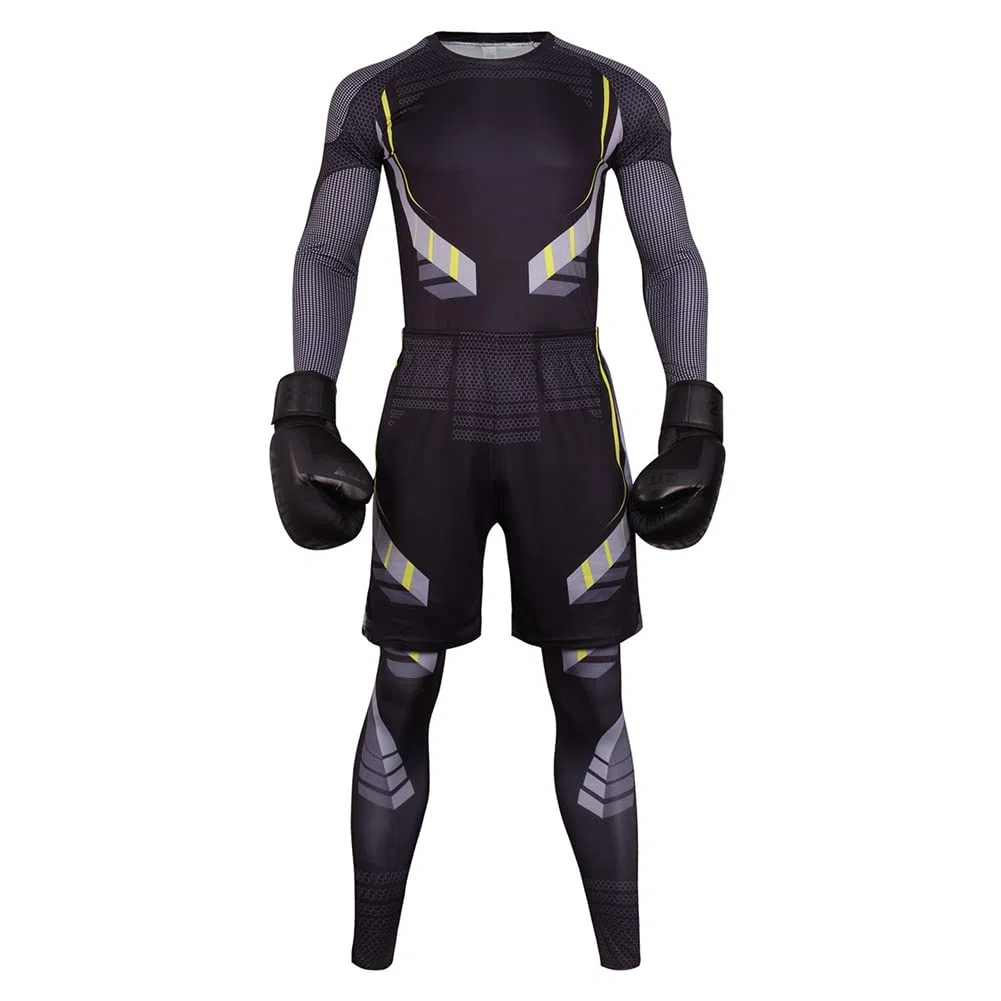 Ensemble de Vêtements de Sport pour Homme 3 Pièces Ensemble de Compression Tenue Sport Fitness Base Layer Maillot Manches Longues + Pantalon Collant + Shorts