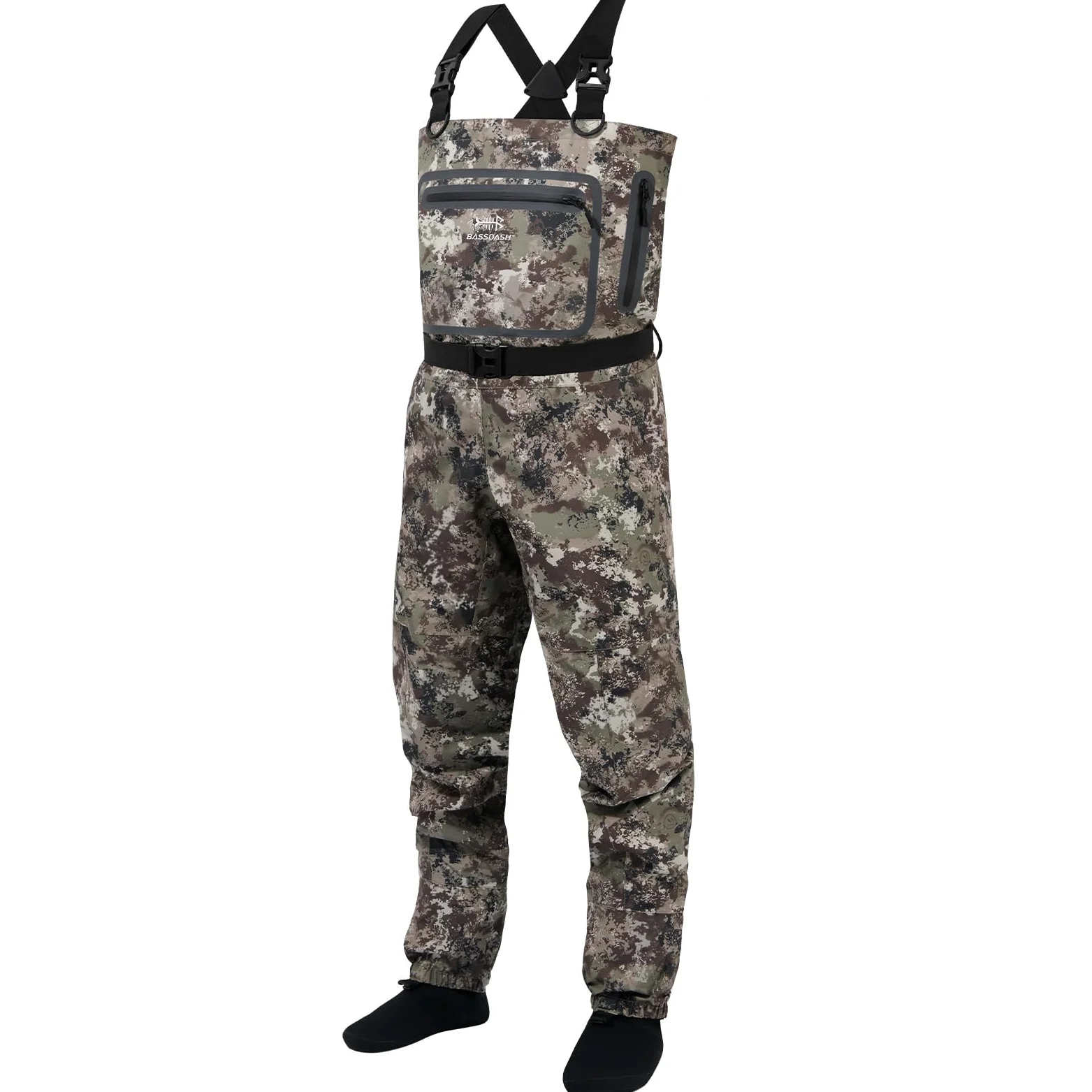 Bassdash Wader à poitrine Léger Respirant Camouflage Noir Semelle de Chaussette Pêche à la Mouche Chasse FW11