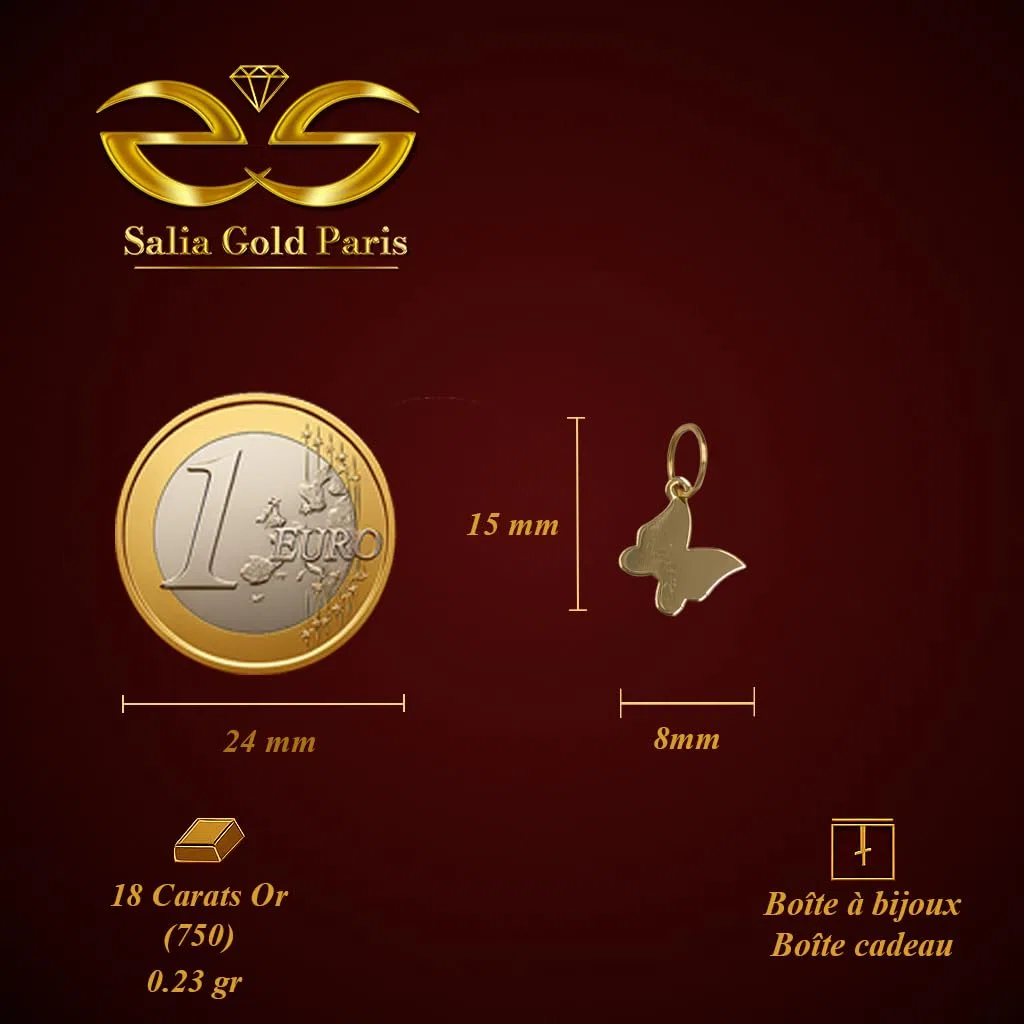 Pendentif Femme – or 18 carats – 0.23 gr – papillon, bijou artisanal – Valeur refuge – Idée cadeau – poinçon 750 – Certificat d’authenticité – Salia Gold Paris