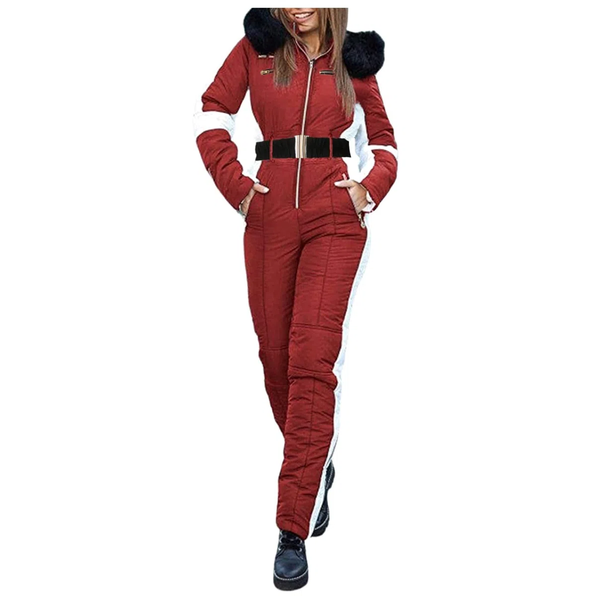 Combinaison de ski pour femme - Hiver chaud - Veste à capuche - Élégante fermeture éclair - Manteau de ski - Combinaison de ski - Combinaison d'extérieur