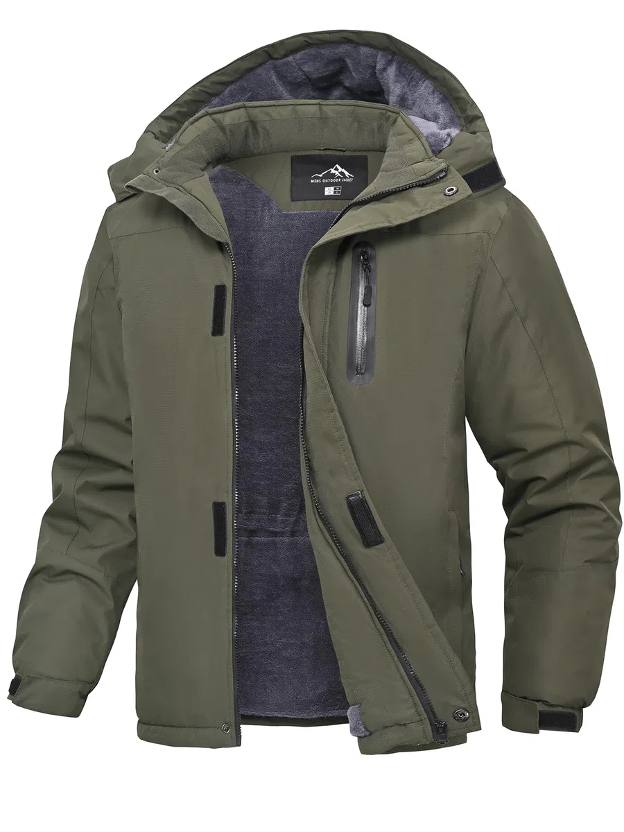 Veste d'Hiver Imperméable Hommes Doublé Chaud Coupe-Vent Blouson de Ski avec Capuche Amovible