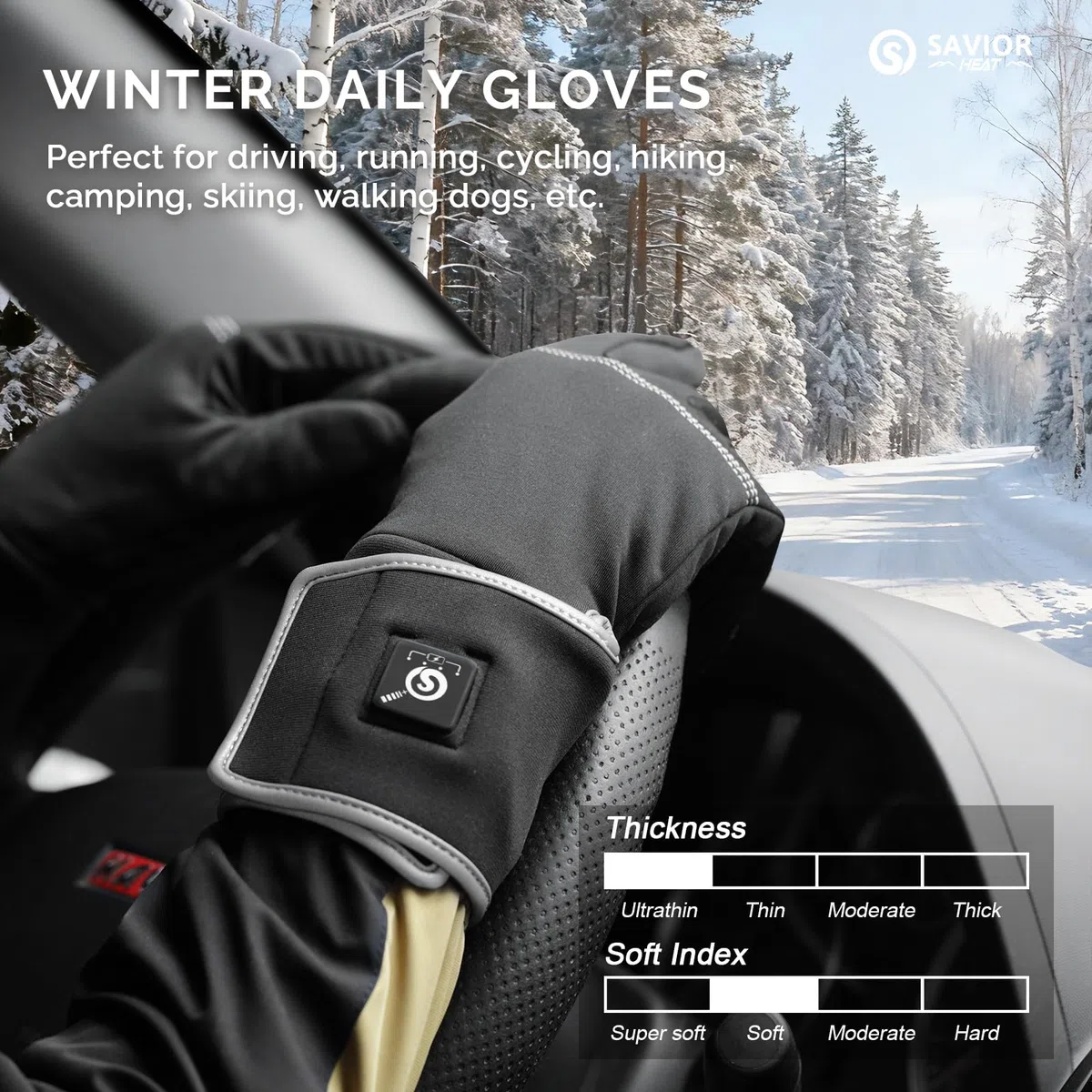 SAVIOR HEAT Gants Chauffants pour Hommes et Femmes, Gants d'hiver Fins Thermiques à Batterie Rechargeable électrique pour Temps Froid Ski Neige Conduite Cyclisme Course à Pied