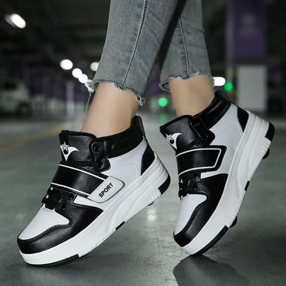 Hixingo Chaussure a Roulette pour Fille Garçons, Chaussures a roulettes Retractable avec Roues Chaussures de Skateboard, Patins à roulettes Unisexe Basket à roulettes pour Enfants Filles Adulte