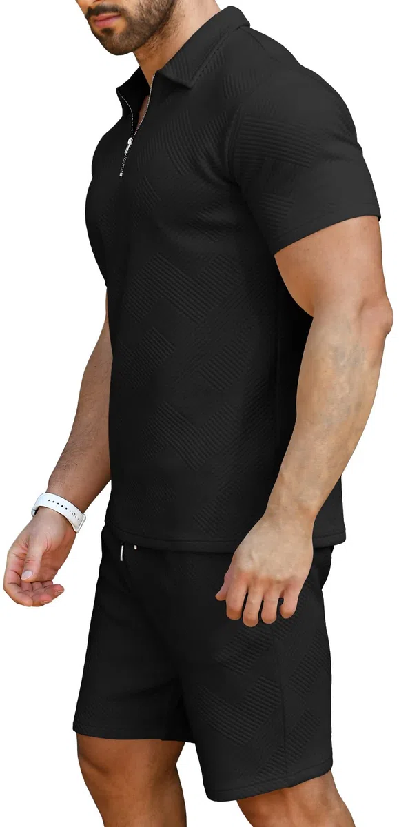 KUYIGO Men's Polo Shirt and Shorts 2-Piece Set Summer Casual Sweat Suits M-3XL