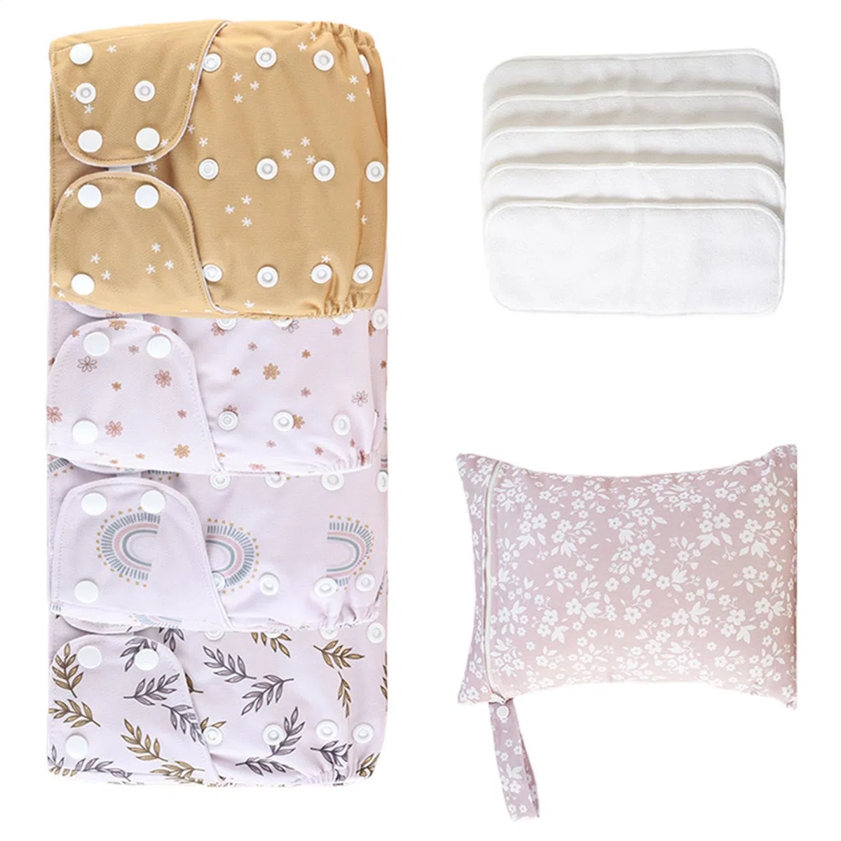 Couches en réutilisables, couches lavables pour bébé, Couches de bébé en lavable réglables, Couvercle 4x étanche, doublures absorbantes et respirantes avec 4 inserts et 1 sac humide, empêche la