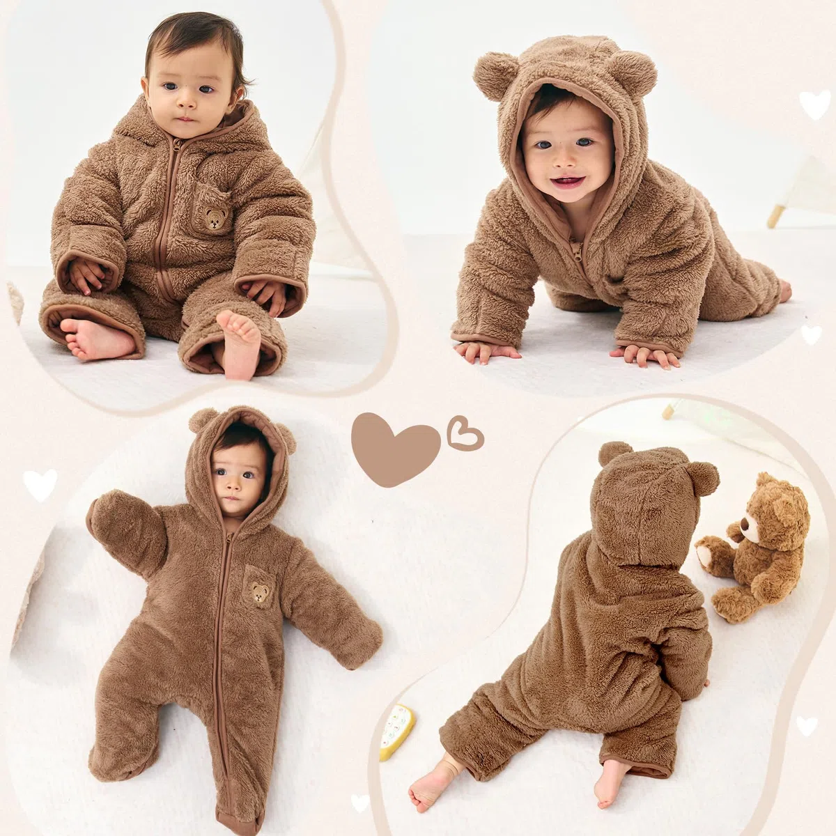 WYTbaby Combinaison d'hiver en polaire pour bébé garçon et fille de 0 à 12 mois - Avec capuche