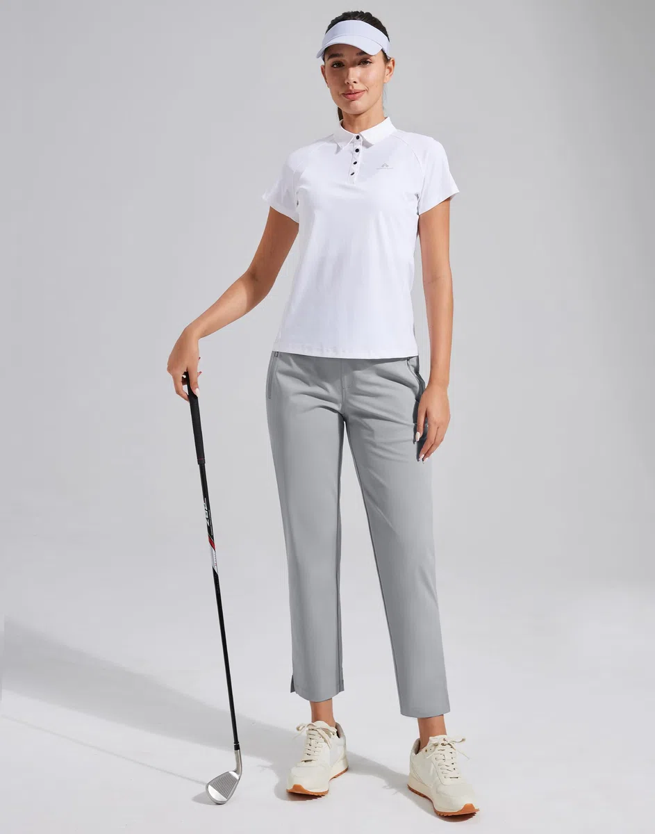 Pioneer Camp Pantalon de golf pour femme avec poches zippées Taille haute Extensible 7/8 Cheville Robe Travail Business Casual Pantalon de voyage
