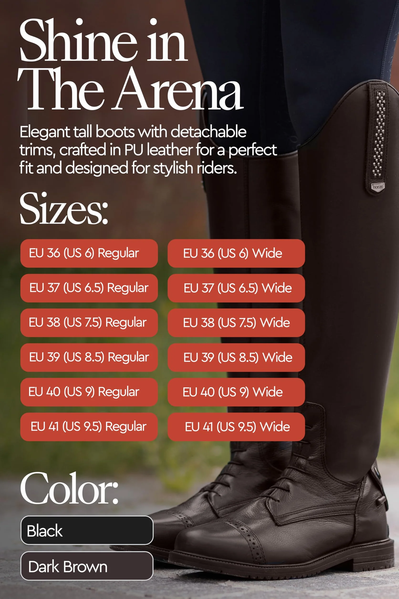 HORZE Femme, Bottes d'équitation Verona, Aspect Cuir, Bracelets Amovibles, Marron, 40W