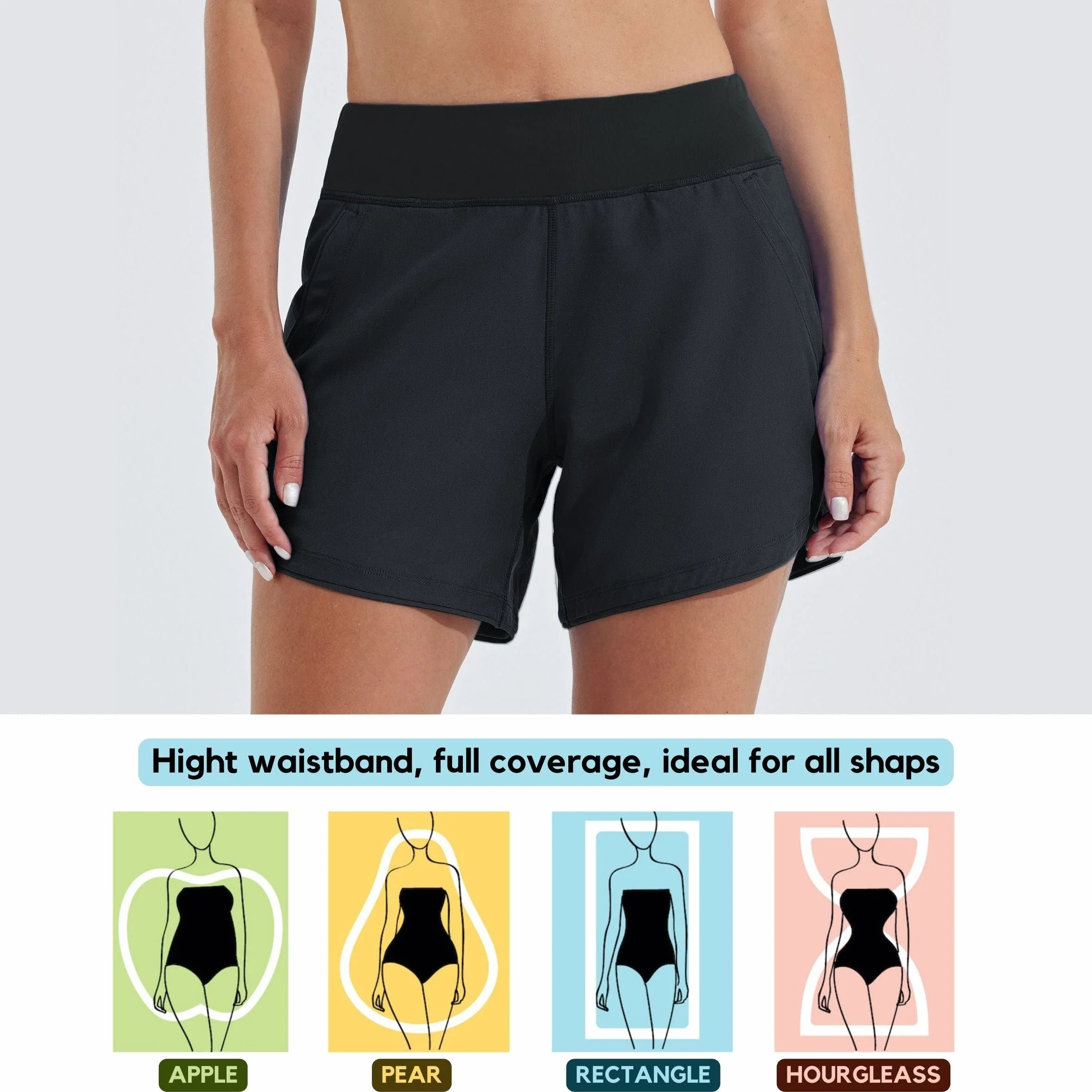WILLIT Short de bain à séchage rapide pour femme 5" avec poches doublées