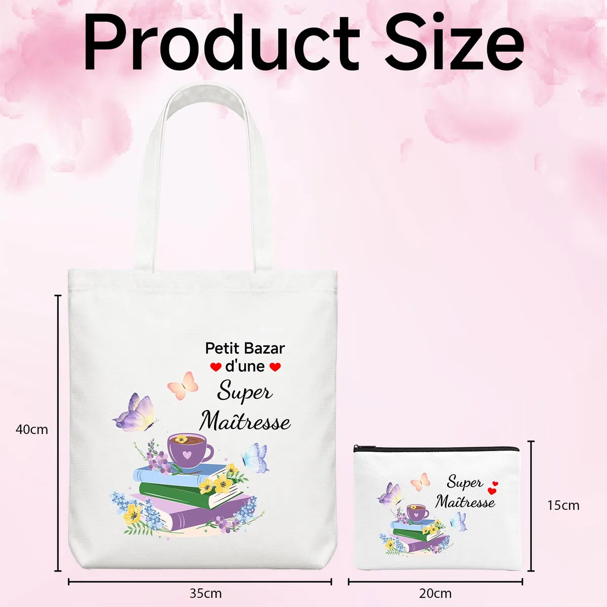 Cadeau Maitresse D'École, Cadeau Professeur Cabas Petit Bazar d'une Super Maîtresse Tote Bag Cadeaux Merci Maîtresse Rousse de Maquillage Cadeaux Maitresse D'école Fin D'année Sac