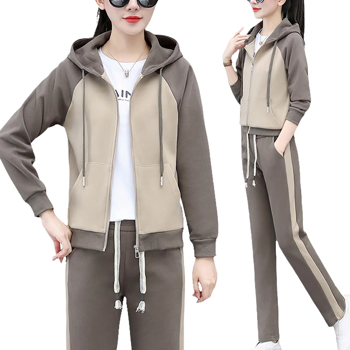 amropi Femme Survêtement doublée de Fourrure Ensemble Veste Sweat à Capuche Jogging Pantalon Tenue de Sport