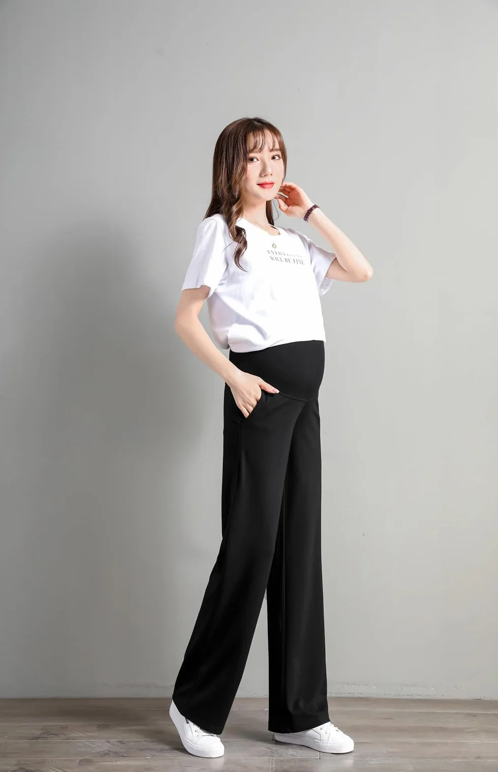 Pantalon de maternité Pantalon Slim Jambe Large Ceinture Ajustable Mode Confortable