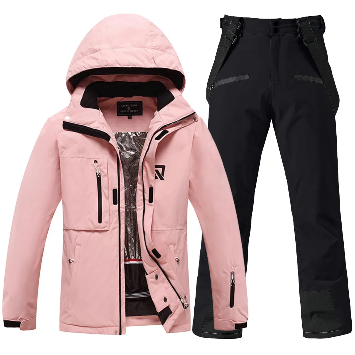HOUZONIY Combinaison de neige pour femme, veste de ski et pantalon de ski, combinaison de neige imperméable et chaude, veste d'hiver avec capuche amovible pour le ski, le snowboard