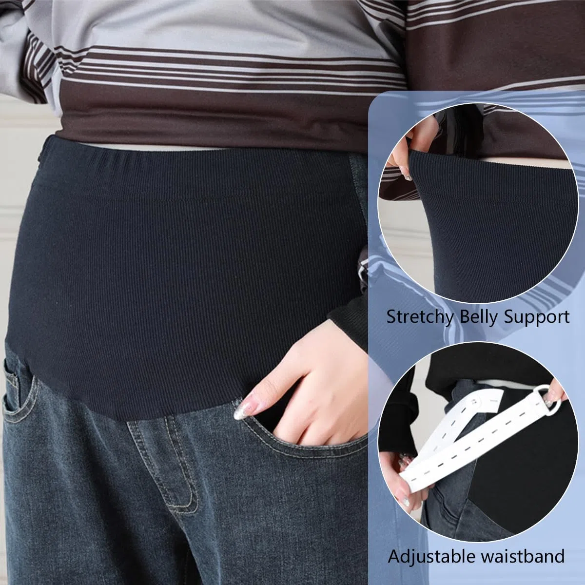 Jeans de Grossesse Femme Jambe Droite Coupe décontractée Jeans de Maternité Pantalon de Grossesse en Denim à Jambes Larges Pantalon Jean avec Poches pour Femmes Enceintes