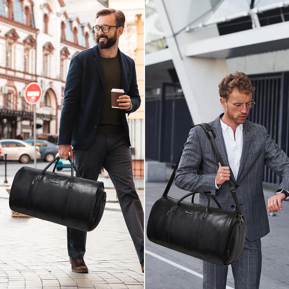 Modoker Sac à vêtements en cuir convertible, sacs à vêtements pour voyage, sac de voyage, Noir