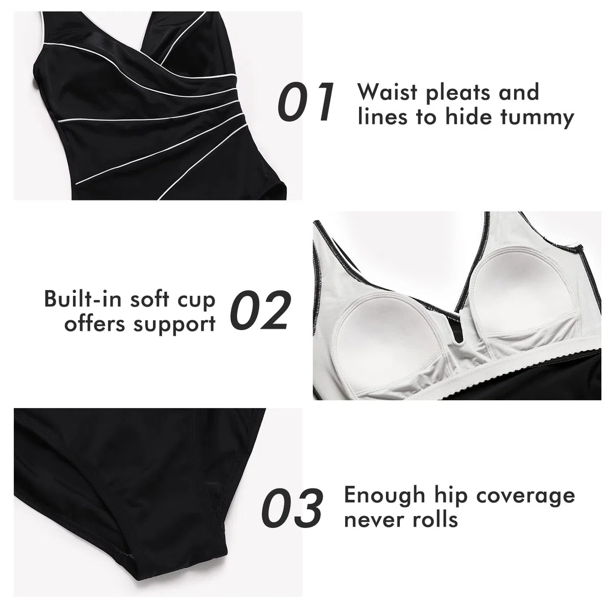 DELIMIRA Maillot de Bain Une pièce rembourré pour Femme - Grandes Tailles - Col en V