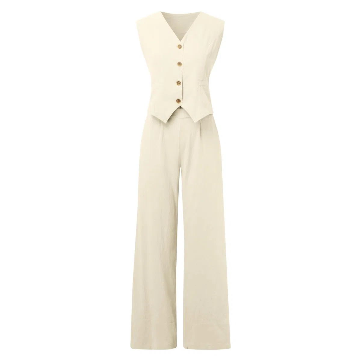 Ensemble Femme Chic Et Elegant - avec Col en V sans Manches Gilet Pantalon 2 Pièces d'affaires Fluide Coton Lin Bureau Vêtement Tailleur Couleur Unie Costume Ete Soirée Décontractée Tenue