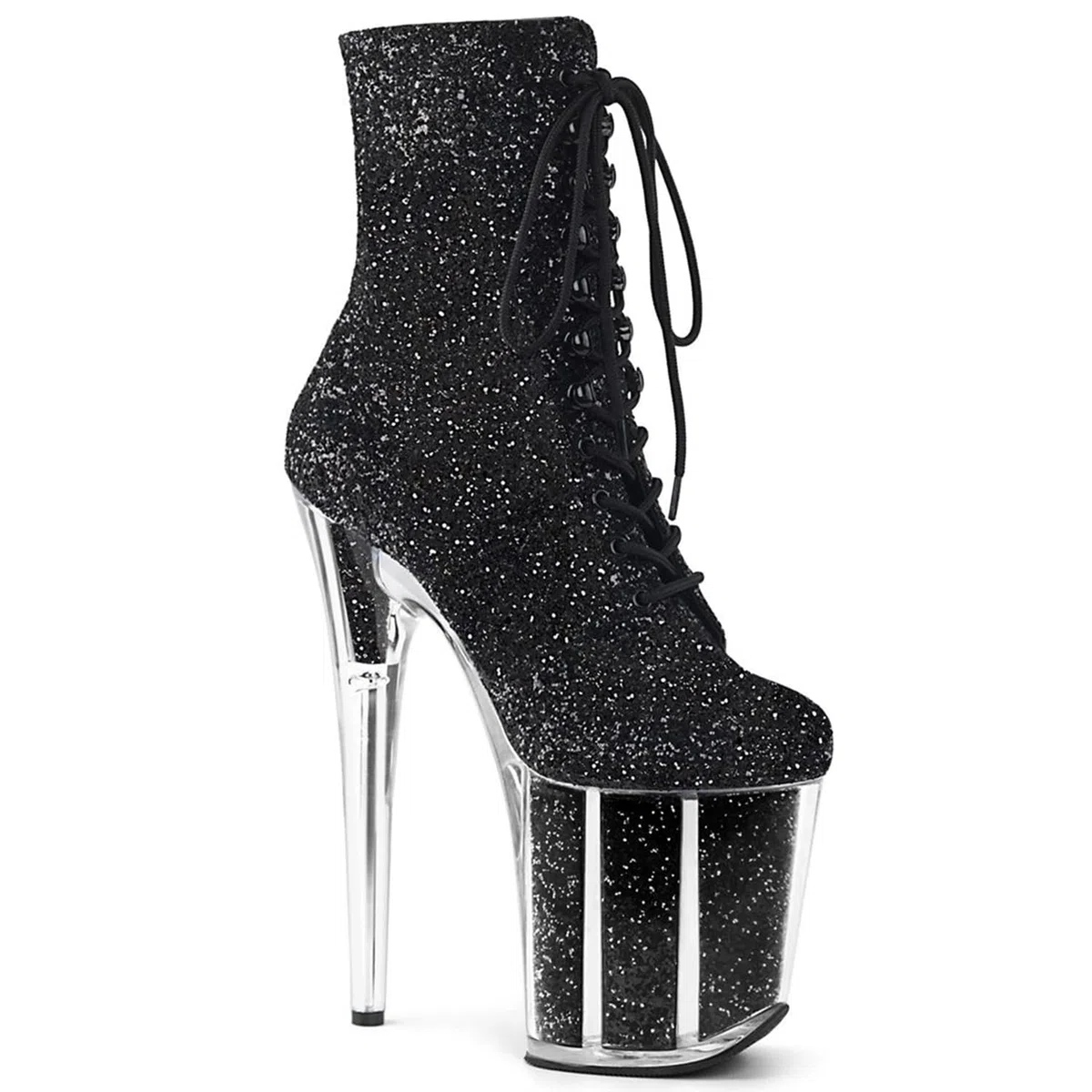 Sexy High Boots Round Toe Pole Dance 7.8In High Heels Discothèque Modèle Catwalk Platform Shoes Glitter Glitter Stiletto Lace Up Pumps for Party Evening Chaussures à Talons