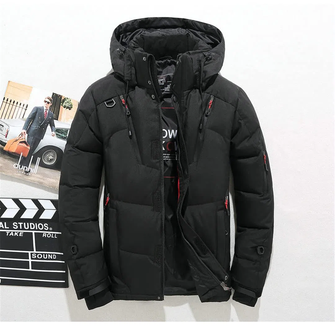 Veste d'hiver épaisse et chaude pour homme avec capuche en duvet de canard épais, parka décontractée avec de nombreuses poches