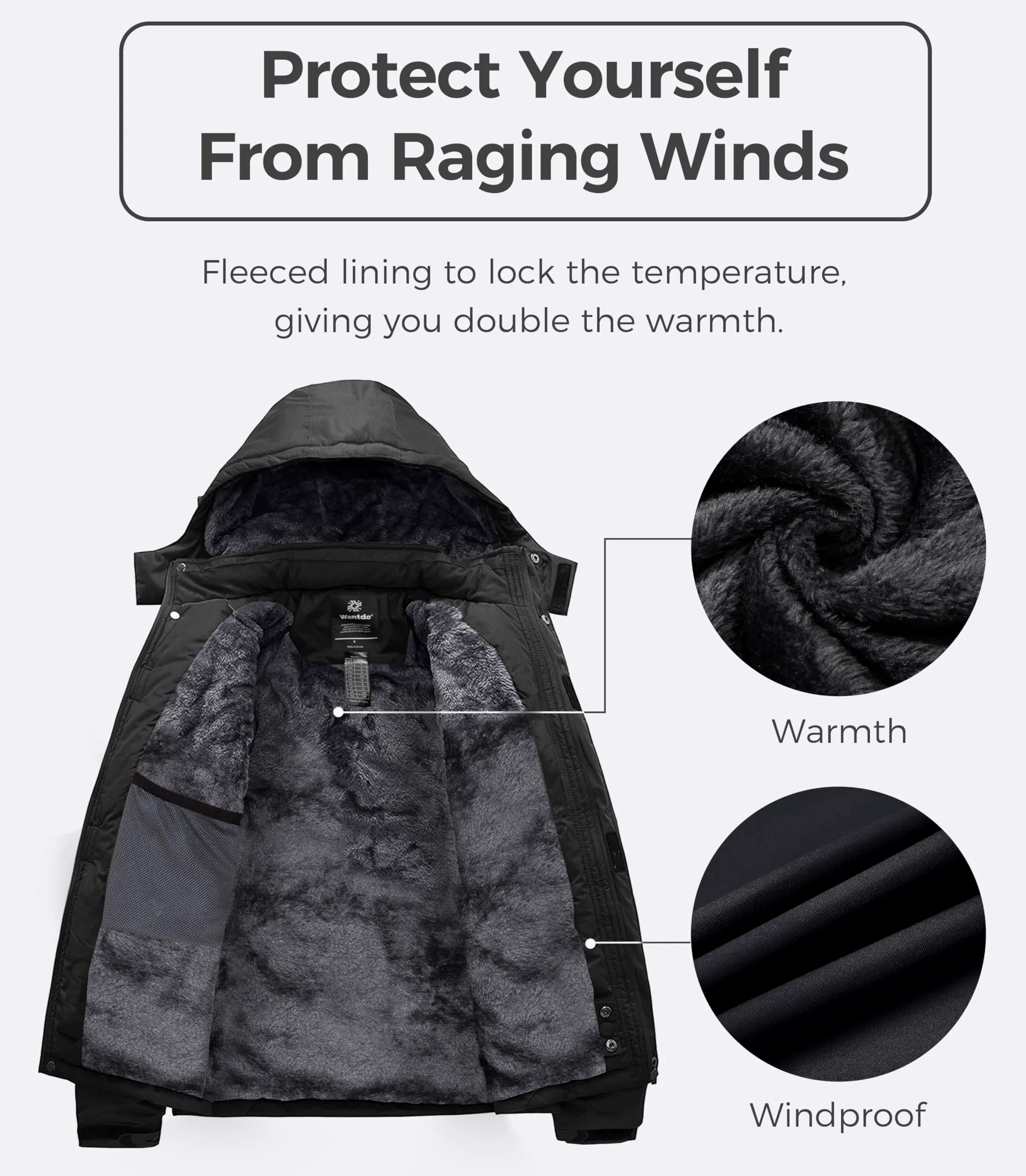 Wantdo Femme Manteau d'hiver Snowboard Outdoor Parka Randonnée Grande Taille Veste de Pluie Imperméable Blouson de Ski Décontracté Coupe-Vent