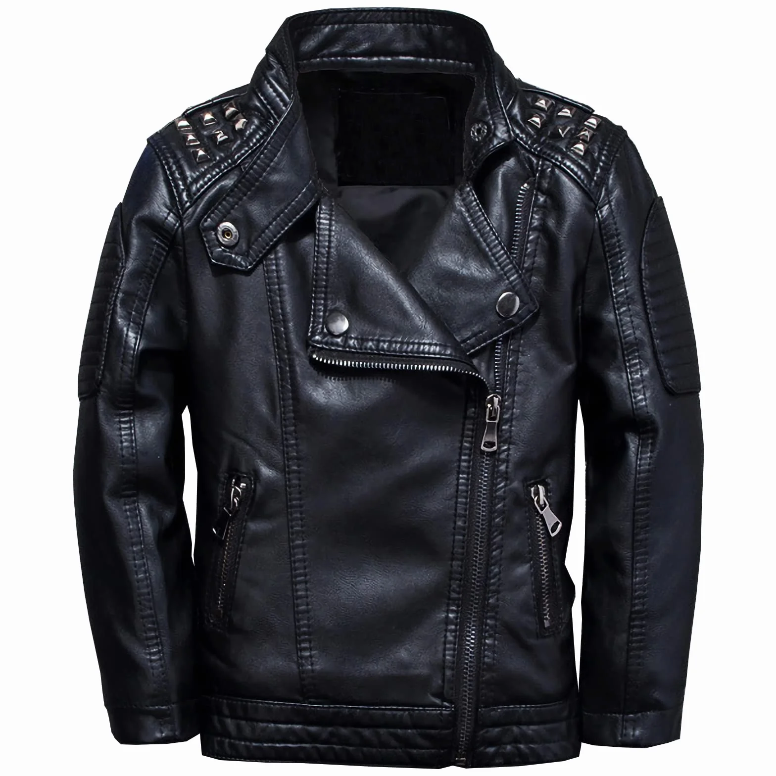 Veste cloutée en similicuir garçon - Blouson motard printemps automne - Manteau imitation cuir enfant