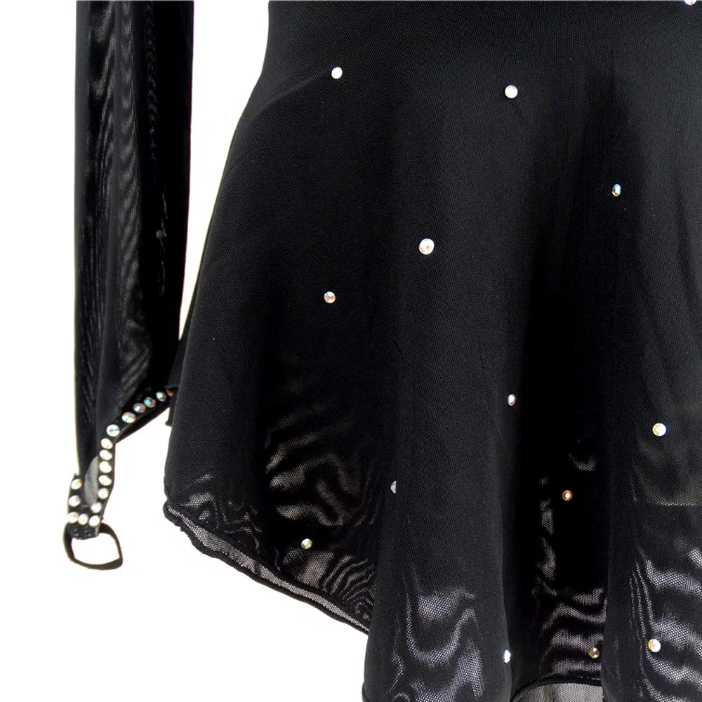 LIUHUO Robe de Patinage Artistique Noire pour Filles Femmes Dos Nu à Manches Longues Perles. - Noir - Taille S