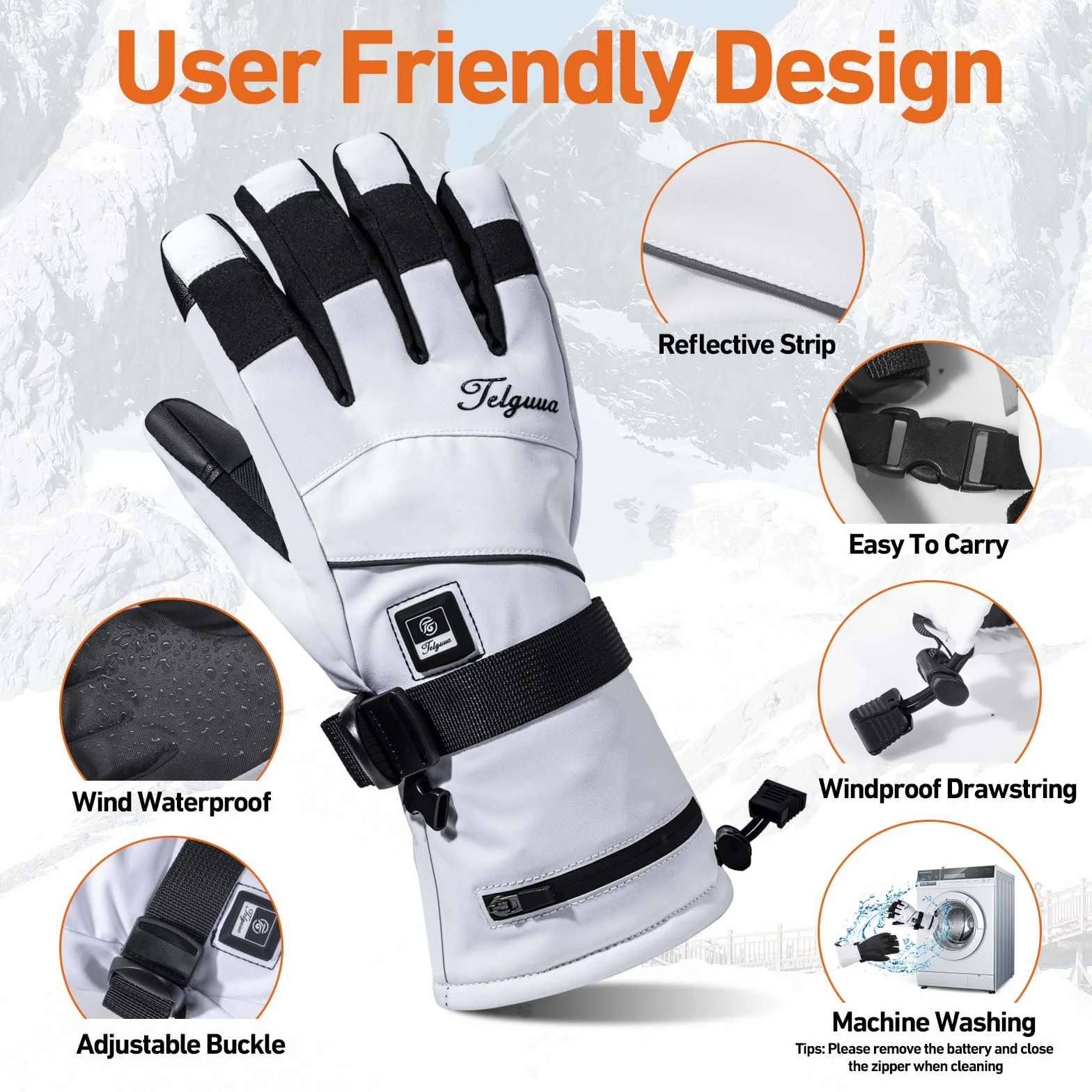 Telguua Gants Chauffants pour Femme et Homme,Touchables à l’écran Gant Chauffants avec Batterie Rechargeable 7.4V 5500mAh Chauffage Plus Rapide/Stable,3 Températures Réglables, pour Moto,Cyclisme,Ski