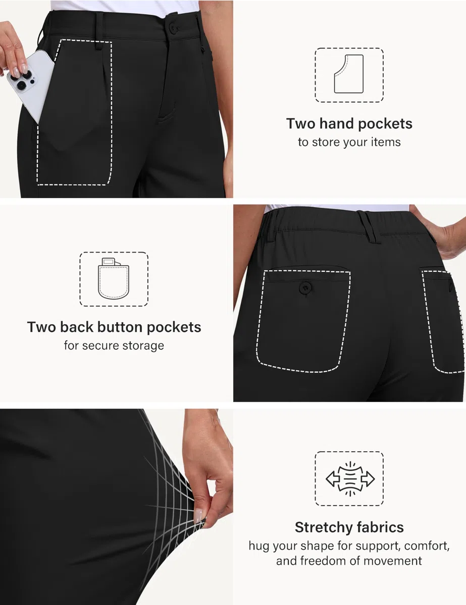 MoFiz Pantalon de Golf pour Femme Travail Business Bureau Étirer Pantalons avec Poche